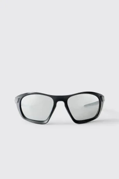 boohooMAN Lunettes De Soleil Racing À Verres Argentés En Plastique<Homme Lunettes De Soleil