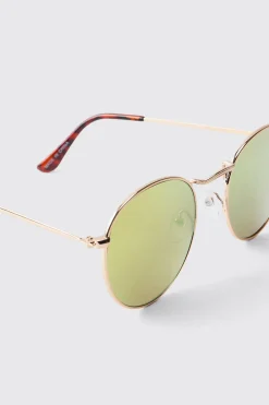 Lunettes De Soleil Rondes En Métal Avec Verres Teintés