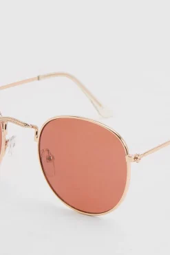 Lunettes De Soleil Rondes En Métal Doré