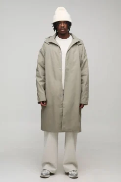 Mac à capuche boutonné, coupe régulière, grande taille