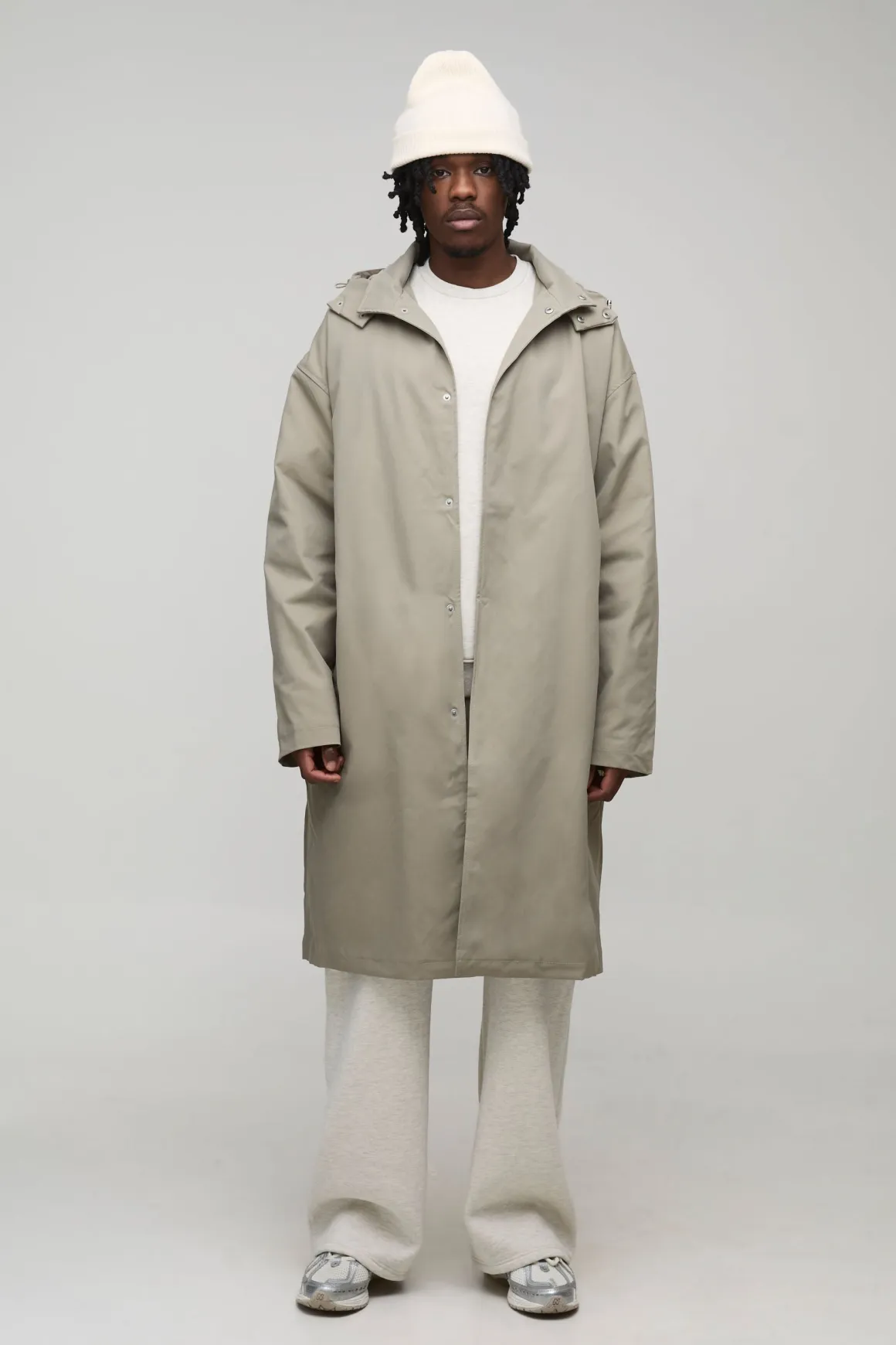 Mac à capuche boutonné, coupe régulière, grande taille