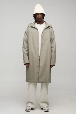 Mac à capuche boutonné, coupe régulière, grande taille