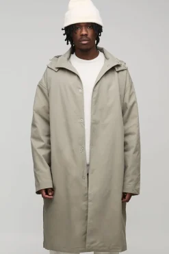 Mac à capuche boutonné, coupe régulière, grande taille