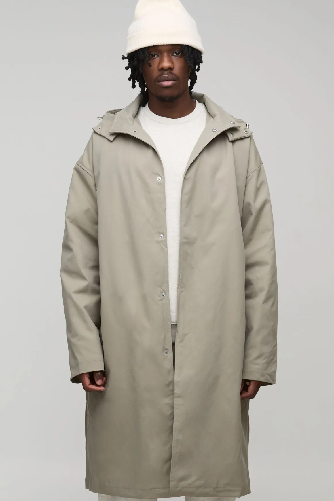 Mac à capuche boutonné, coupe régulière, grande taille