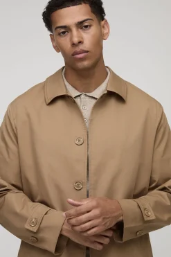 Mac à col boutonné, coupe régulière, mi-long
