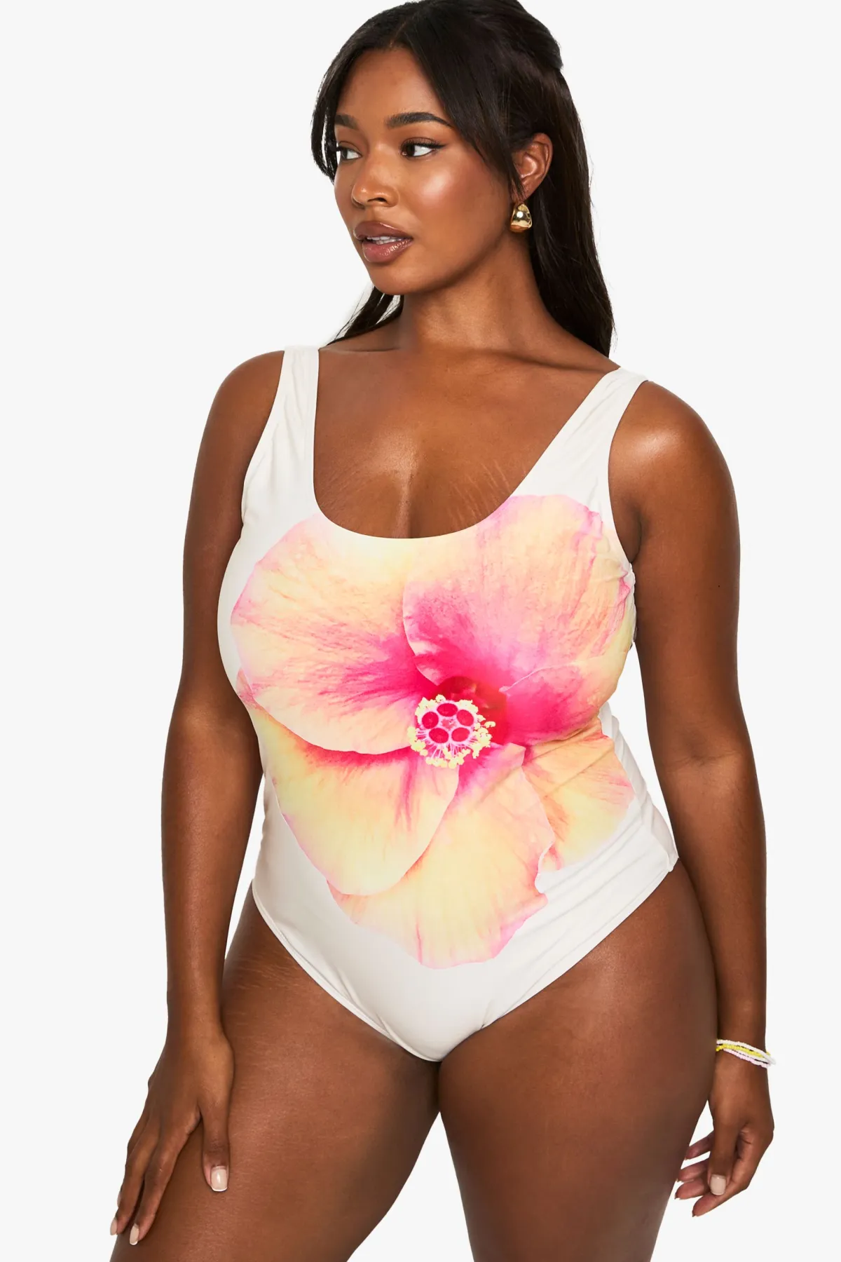 boohoo MAILLIT DE BAIN UNE PIÈCE SCOOP À IMPRIMÉ FLORAL (GRANDE TAILLE)<Femme Maillots De Bain|Tenues De Plage