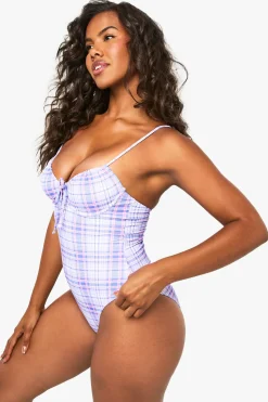 boohoo Maillot de bain à armatures en petit carreaux lilas<Femme Maillots De Bain|Tenues De Plage
