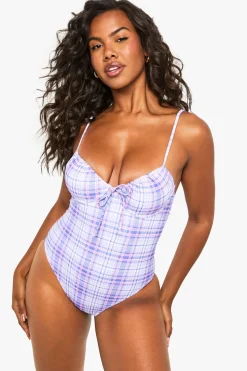 boohoo Maillot de bain à armatures en petit carreaux lilas<Femme Maillots De Bain|Tenues De Plage