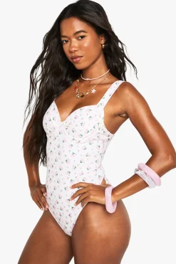 Maillot De Bain À Armatures Froncé À Motif Fleuri Ditsy Essentials