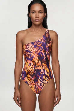 Maillot De Bain Asymétrique Imprimé Animal Abstrait