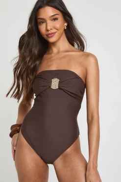 Maillot De Bain Bandeau Avec Détail Bordure Dorée