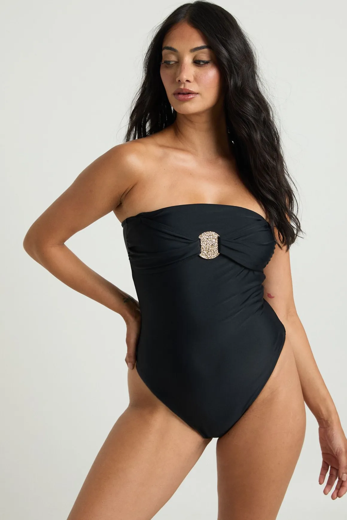 Maillot De Bain Bandeau Avec Détails Bordure Dorée