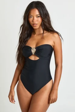 Maillot De Bain Bandeau À Découpe Centrale Avec Finitions Dorées