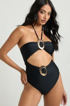 Maillot De Bain Bandeau À Découpes Avec Finitions Dorées