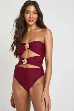 Maillot De Bain Bandeau À Découpes Avec Détails Dorés