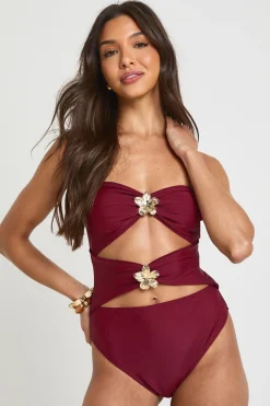 Maillot De Bain Bandeau À Découpes Avec Détails Dorés