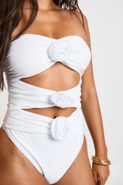Maillot De Bain Bandeau À Découpes Orné De Fleurs