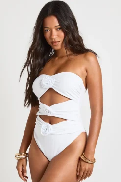 Maillot De Bain Bandeau À Découpes Orné De Fleurs