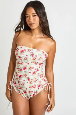 Maillot De Bain Bandeau Froncé Imprimé Tomates