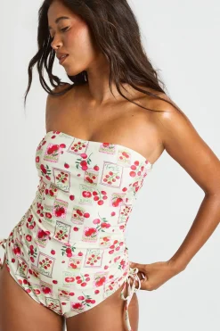 Maillot De Bain Bandeau Froncé Imprimé Tomates