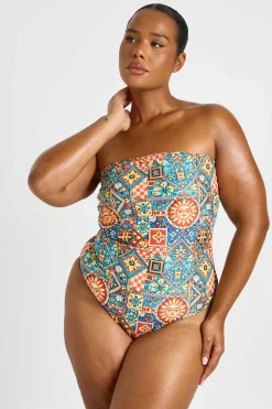 Maillot De Bain Bandeau Grande Taille Imprimé Carreaux