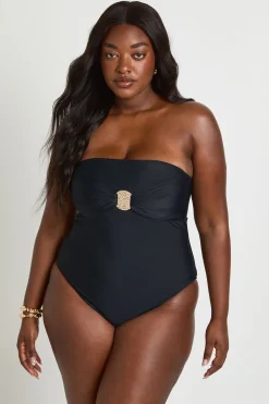 boohoo Maillot De Bain Bandeau Grande Taille Avec Détail Bordure Dorée<Femme Maillots De Bain|Tenues De Plage