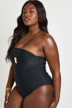 boohoo Maillot De Bain Bandeau Grande Taille Avec Détail Bordure Dorée<Femme Maillots De Bain|Tenues De Plage