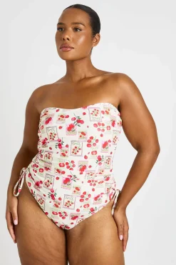 Maillot De Bain Bandeau Grande Taille À Imprimé Tomates Et Fronces