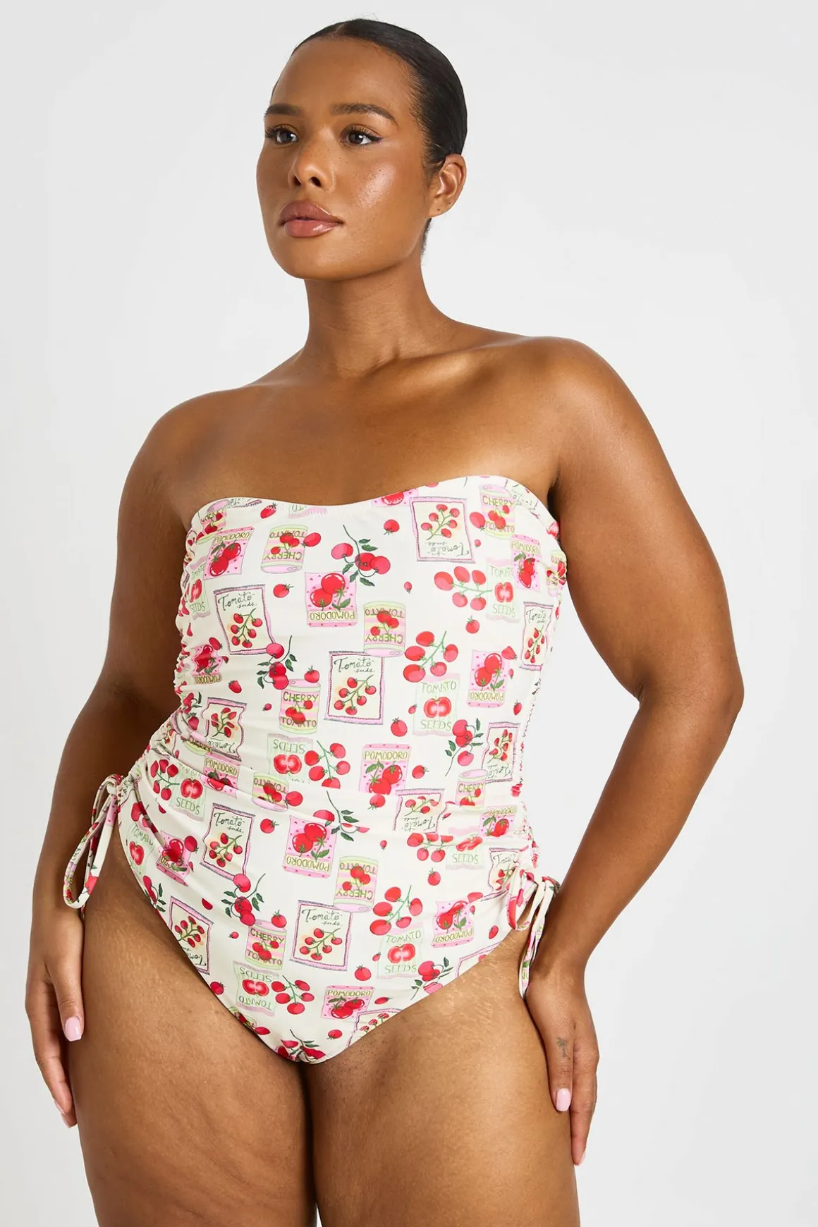 Maillot De Bain Bandeau Grande Taille À Imprimé Tomates Et Fronces