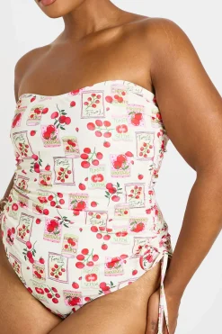 Maillot De Bain Bandeau Grande Taille À Imprimé Tomates Et Fronces