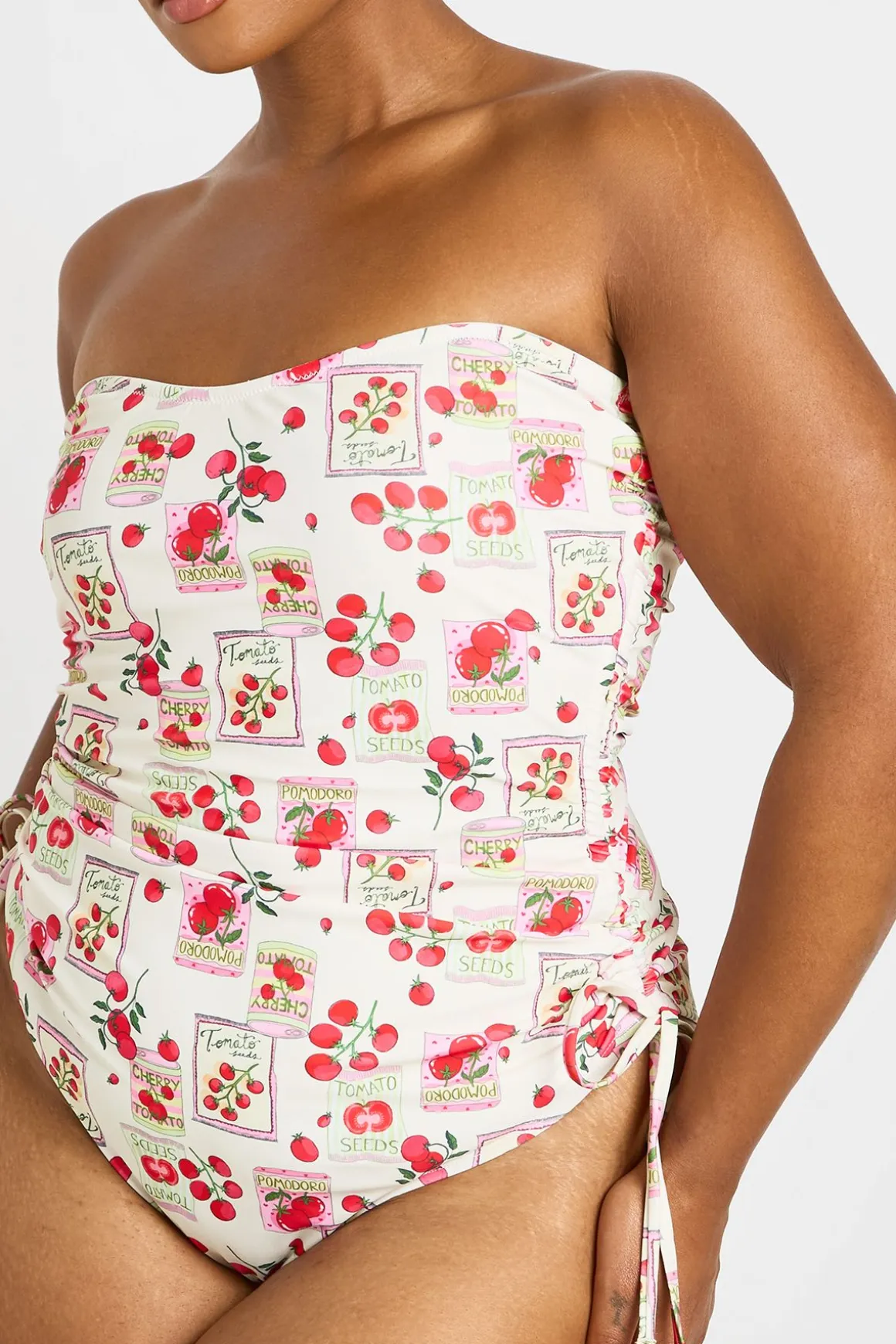 Maillot De Bain Bandeau Grande Taille À Imprimé Tomates Et Fronces