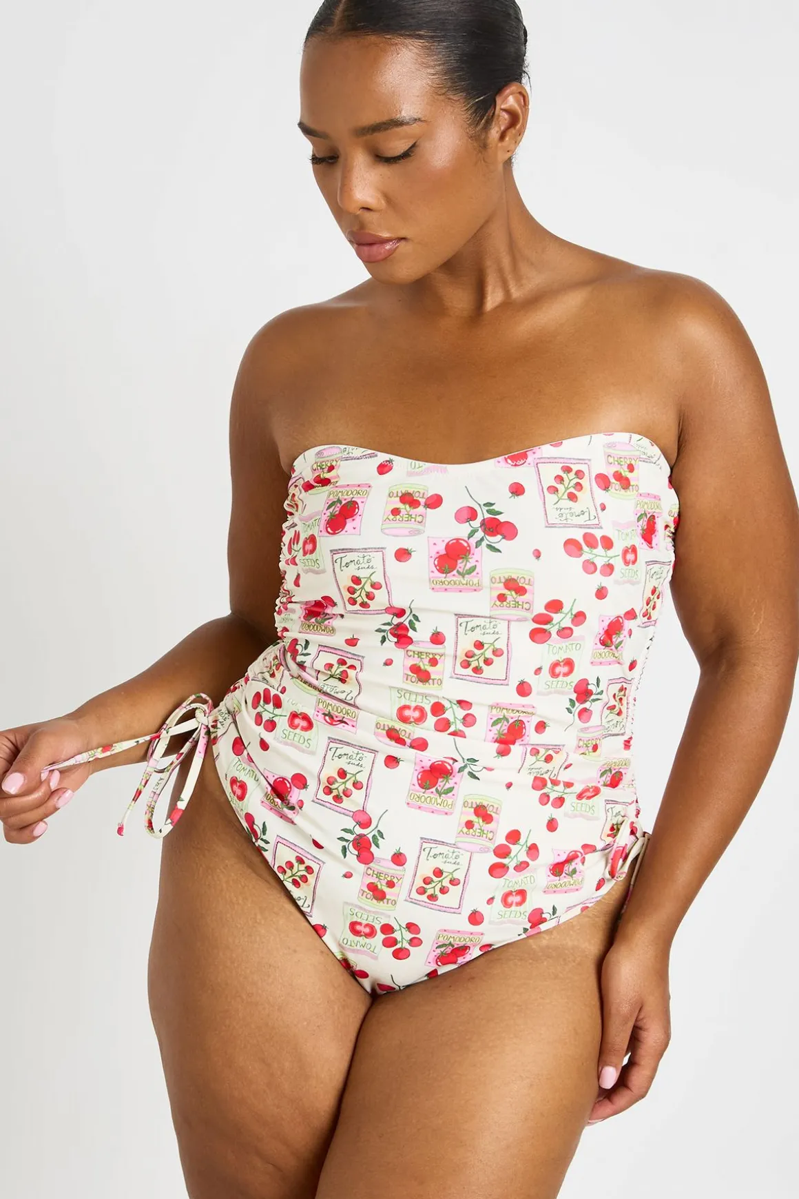 Maillot De Bain Bandeau Grande Taille À Imprimé Tomates Et Fronces