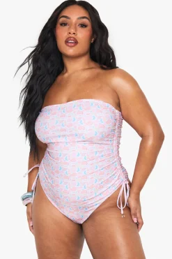 Maillot de bain bandeau à imprimé coquillage et garniture de perles