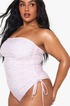 Maillot de bain bandeau à imprimé coquillage et garniture de perles