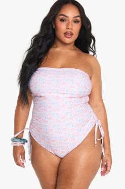 Maillot de bain bandeau à imprimé coquillage et garniture de perles