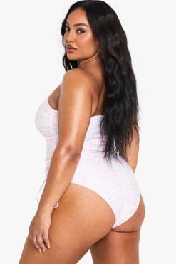 Maillot de bain bandeau à imprimé coquillage et garniture de perles