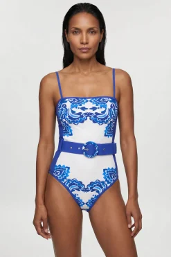 KarenMillen Maillot De Bain Bandeau À Imprimé Cachemire Avec Ceinture<Femme Maillots De Bain|Tenues De Plage