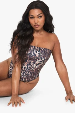 boohoo Maillot de Bain Bandeau Plus Swimwear Essentials<Femme Imprimé Léopard|Tenues De Plage
