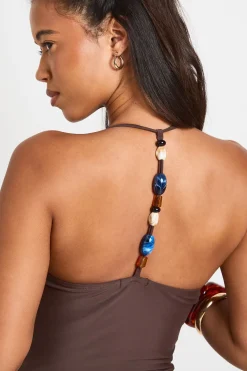 boohoo Maillot De Bain Bandeau Plongeant À Licou Avec Ornements Perlés<Femme Looks Chocolat|Tenues De Plage