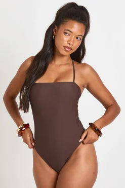 boohoo Maillot De Bain Bandeau Plongeant À Licou Avec Ornements Perlés<Femme Looks Chocolat|Tenues De Plage