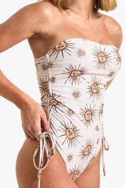 boohoo Maillot de bain bandeau ruche imprimé céleste<Femme Maillots De Bain|Tenues De Plage