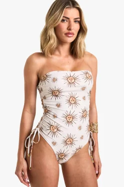 boohoo Maillot de bain bandeau ruche imprimé céleste<Femme Maillots De Bain|Tenues De Plage