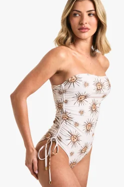 boohoo Maillot de bain bandeau ruche imprimé céleste<Femme Maillots De Bain|Tenues De Plage