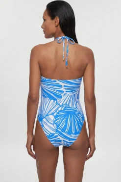 Maillot De Bain Bleu À Imprimé Abstrait Avec Détails Ornementaux