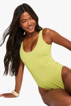 Maillot De Bain Échancré À Encolure Dégagée Et Texture Gaufrée Essentiels