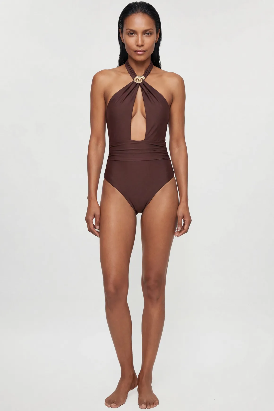 Maillot de Bain à Col Halter avec Détails Coquillage