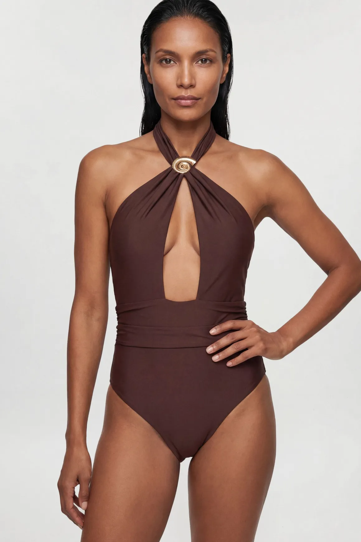 Maillot de Bain à Col Halter avec Détails Coquillage
