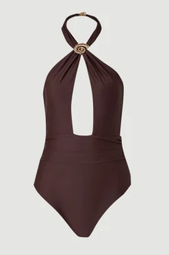 Maillot de Bain à Col Halter avec Détails Coquillage