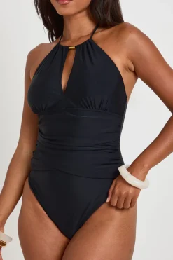 boohoo Maillot De Bain À Col Licou Avec Découpes, Panneau Ventre Plat Et Détails Dorés<Femme Maillots De Bain|Tenues De Plage