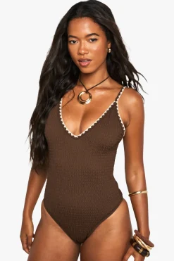 boohoo Maillot de bain à couture contrastée<Femme Looks Chocolat|Tenues De Plage
